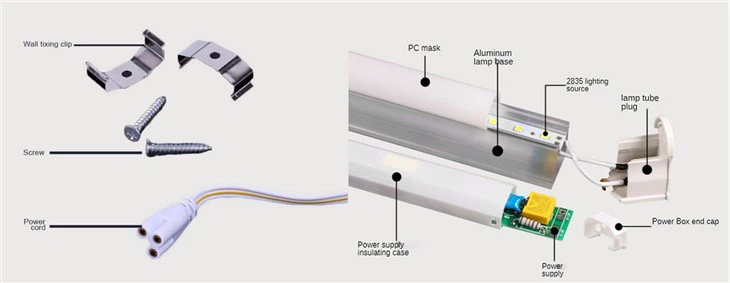 2ft 4ft Lighting Led Tubes Housing Fluorescent Fixture 18W Integrated T5